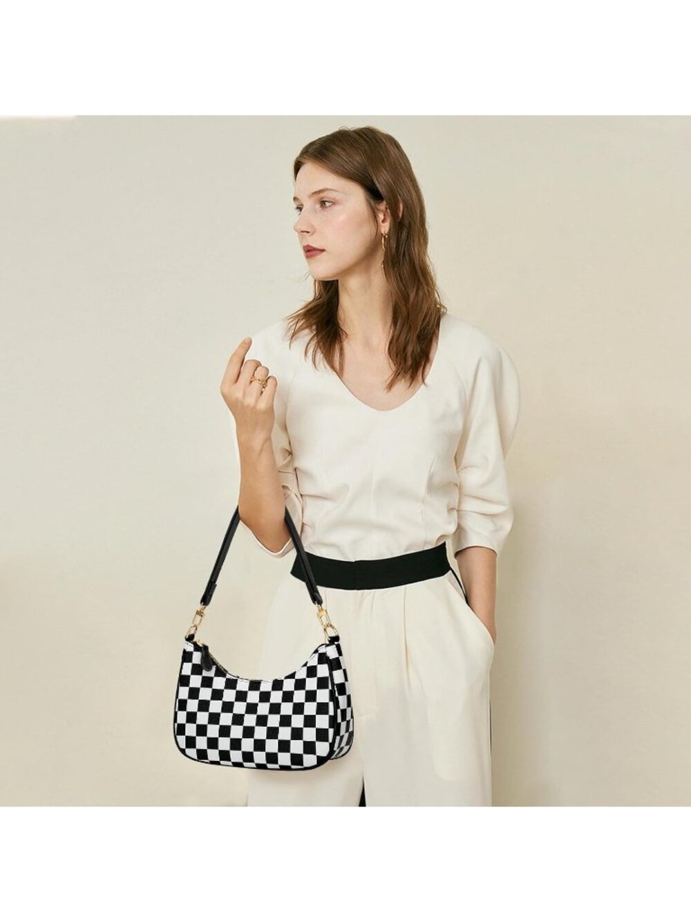 Women's Black&white Cute HandBags Retro Hobo Shoulder Clutch Underarm Purse - Picture 2 of 6